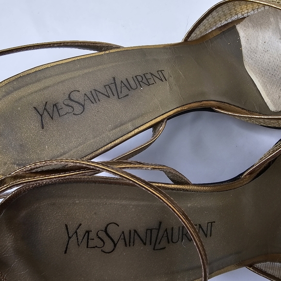 Yves Saint Laurent Luxor Night Metal Mesh Gold Ankle Strap Heels Size 8.5 - Picture 11 of 14